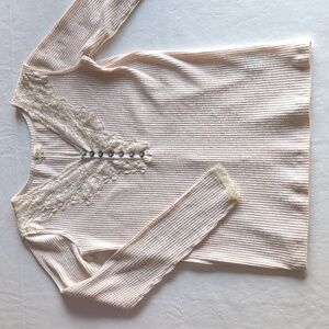 POL Anthropologie Ribbed Thermal Lace Long Sleeve Top Women's Size Small